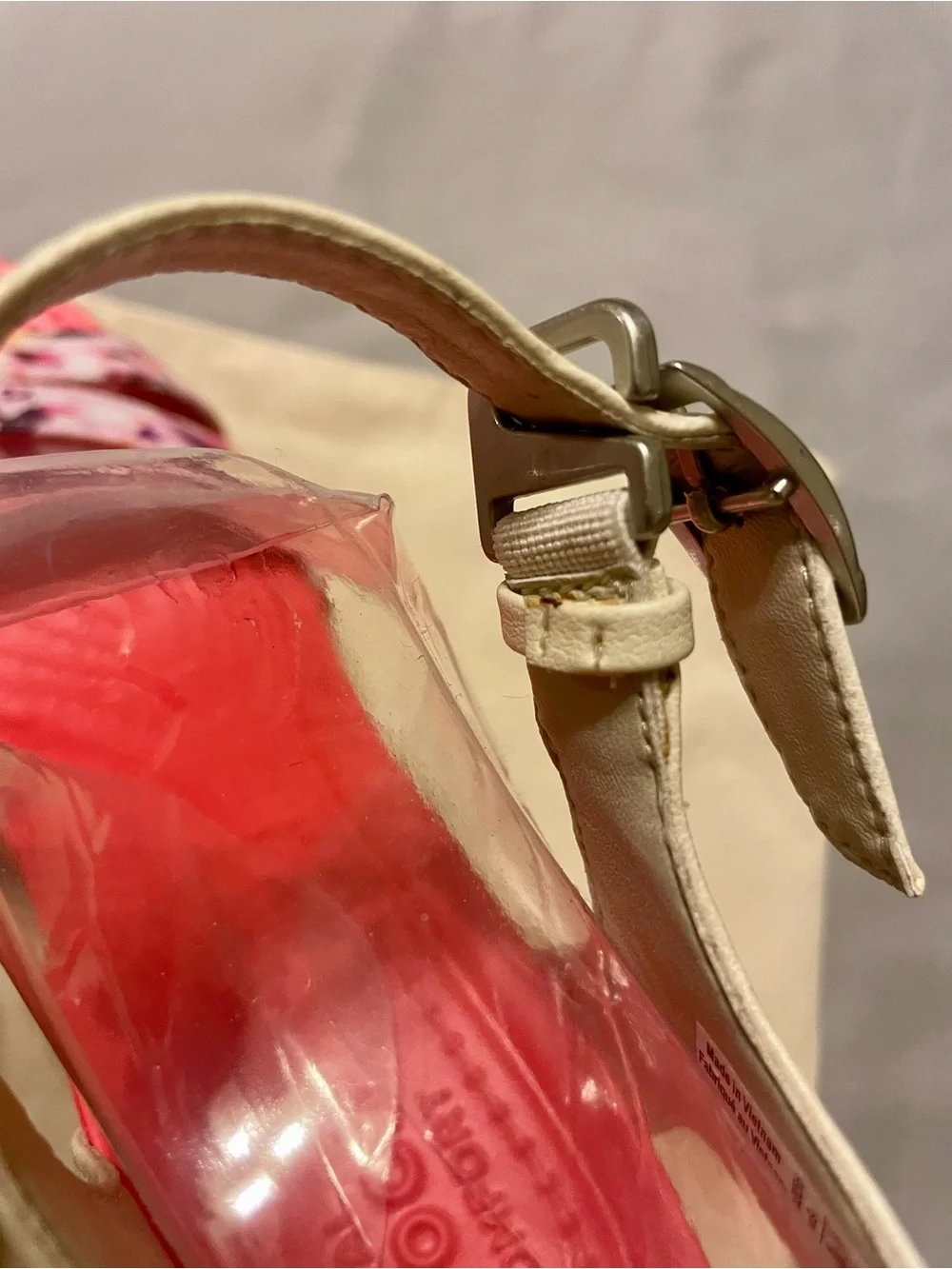 CROCS Pink Floral Wedge Sandals with Cream Ankle Strap